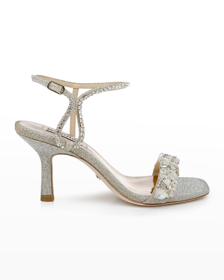 Badgley Mischka Tanika Metallic Pearly Ankle-Strap Sandals | Neiman Marcus