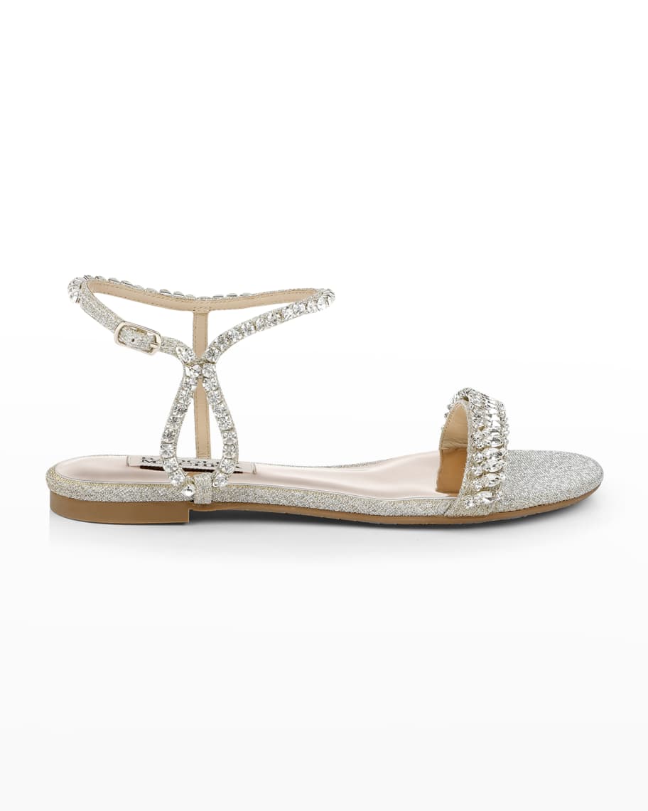 Badgley Mischka Thora Crystal Satin Ankle Strap Sandals Neiman