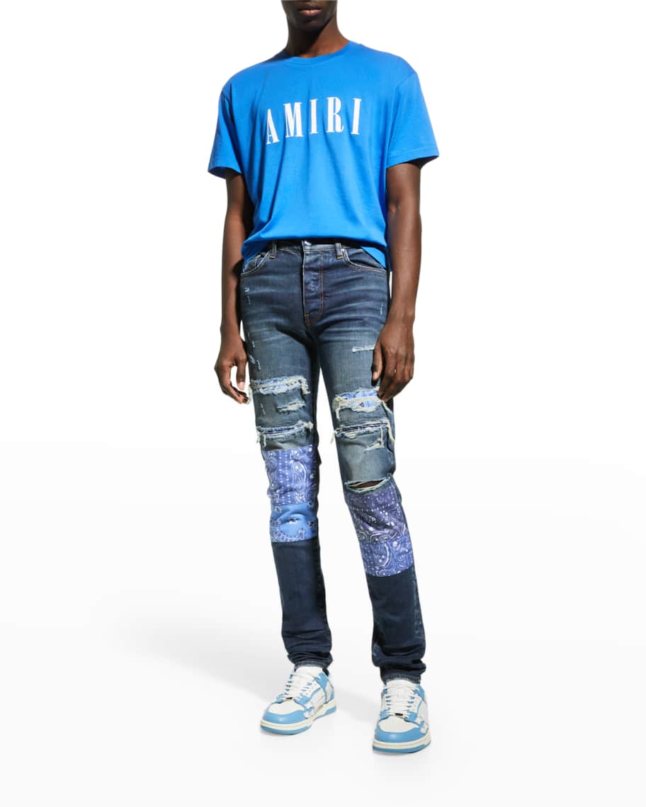 Amiri Men's Bandana Patchwork Skinny Jeans | Neiman Marcus