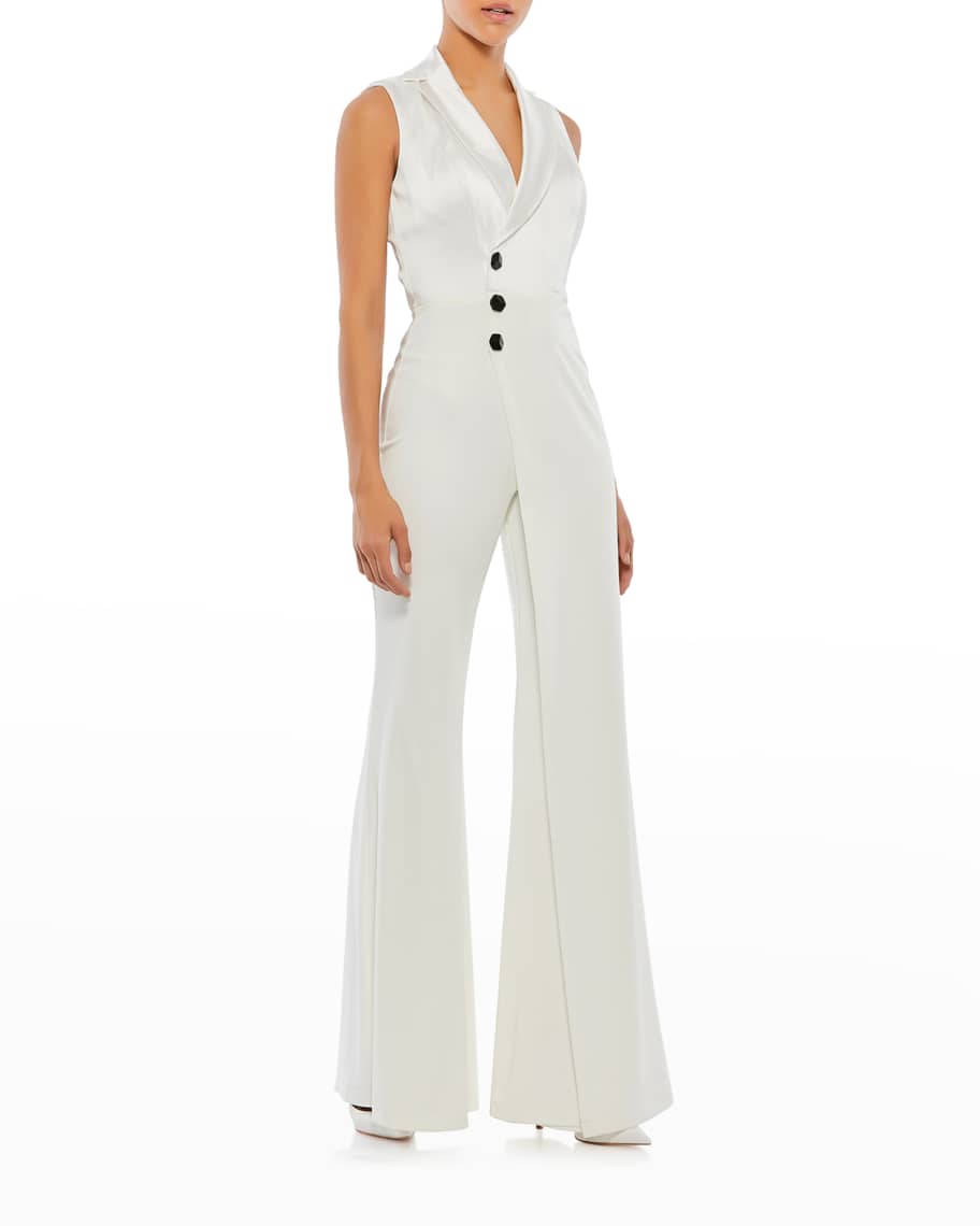 Ieena for Mac Duggal V-Neck Flare-Leg Jumpsuit | Neiman Marcus