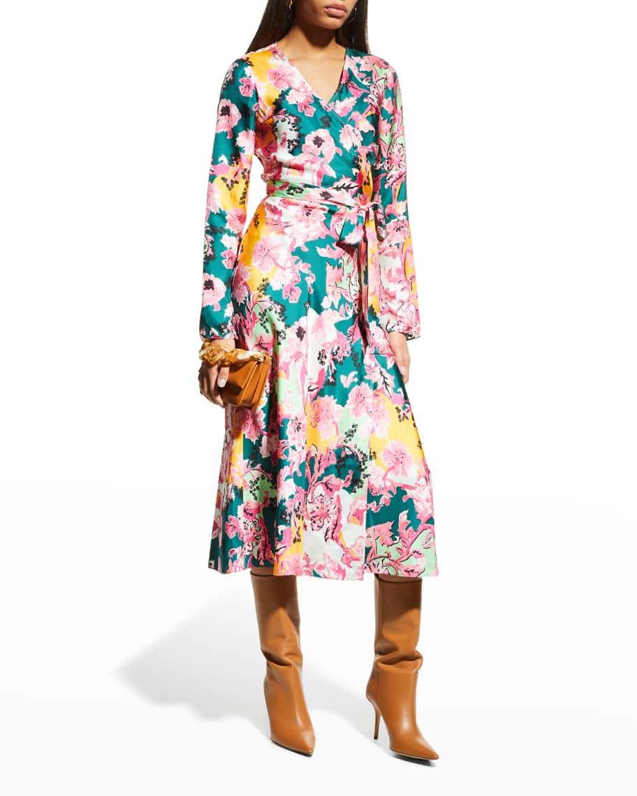 Diane von Furstenberg Tilly Floral Silk Wrap Dress Neiman Marcus