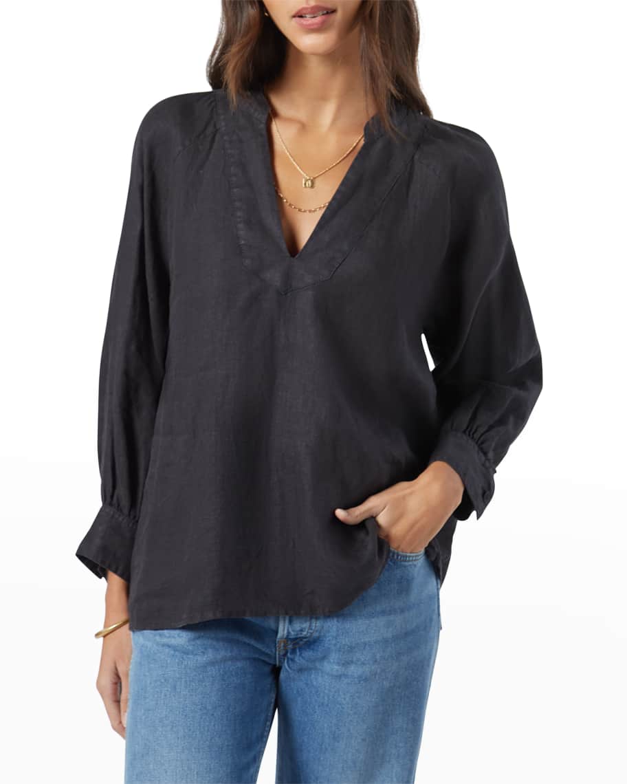 Joie Perci LongSleeve Linen VNeck Top Neiman Marcus