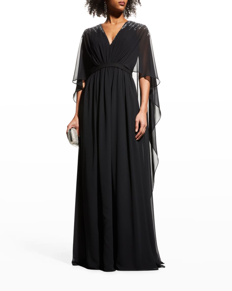 Basix Crystal Beaded Cape Gown Neiman Marcus