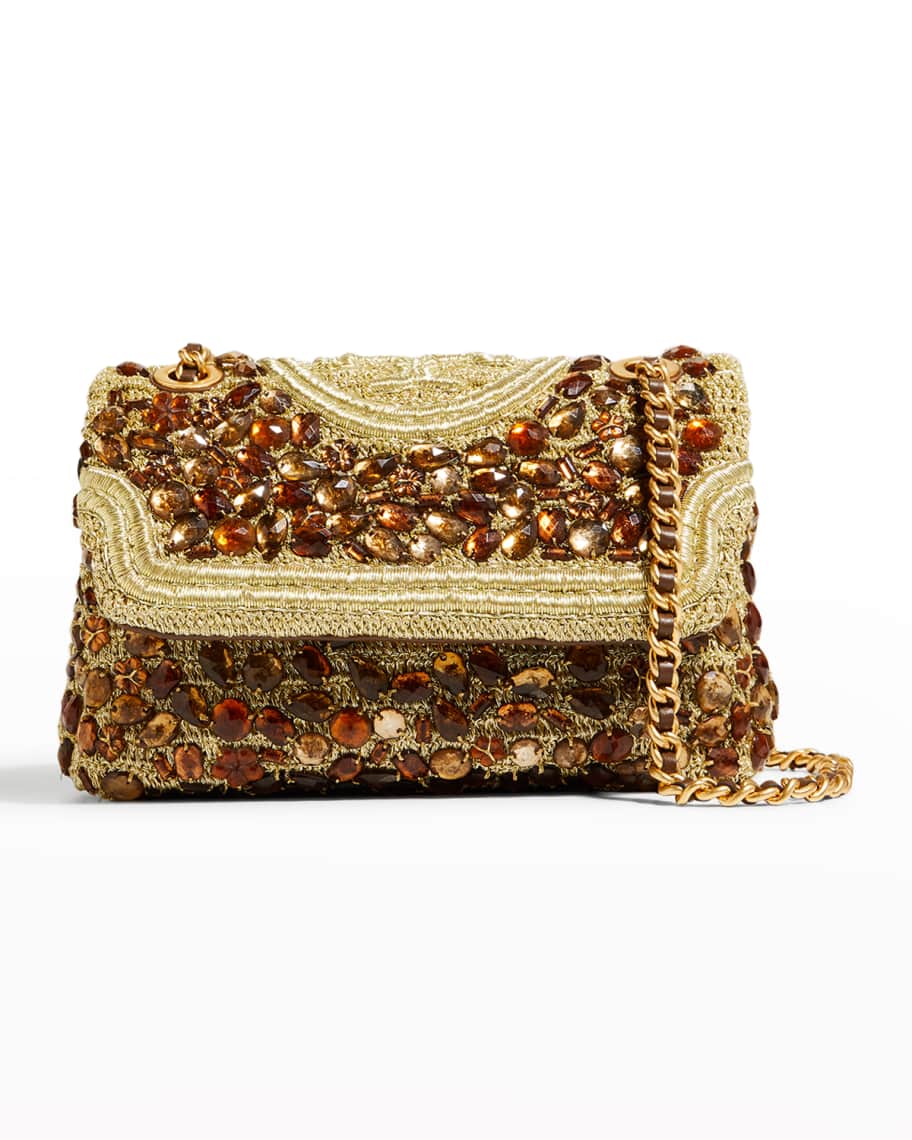 Tory Burch Fleming Jeweled Crochet Convertible Shoulder Bag | Neiman Marcus