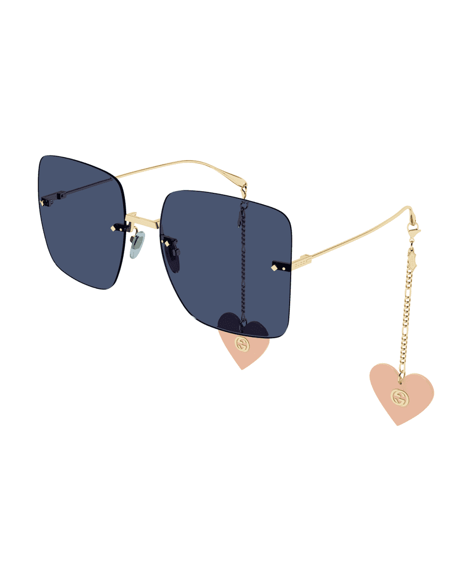 Gucci Rimless Square Metal Sunglasses w/ Heart Charms