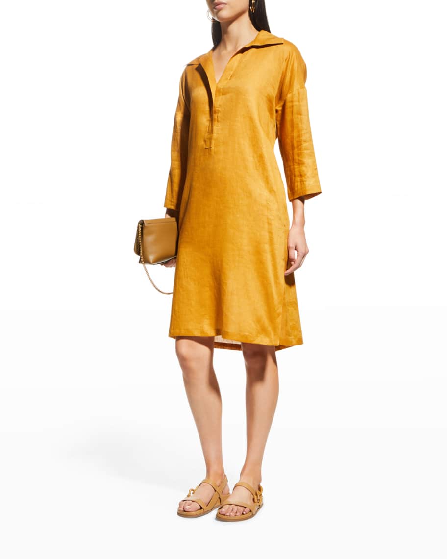 Max Mara Leisure Derris V-Neck Linen Dress | Neiman Marcus