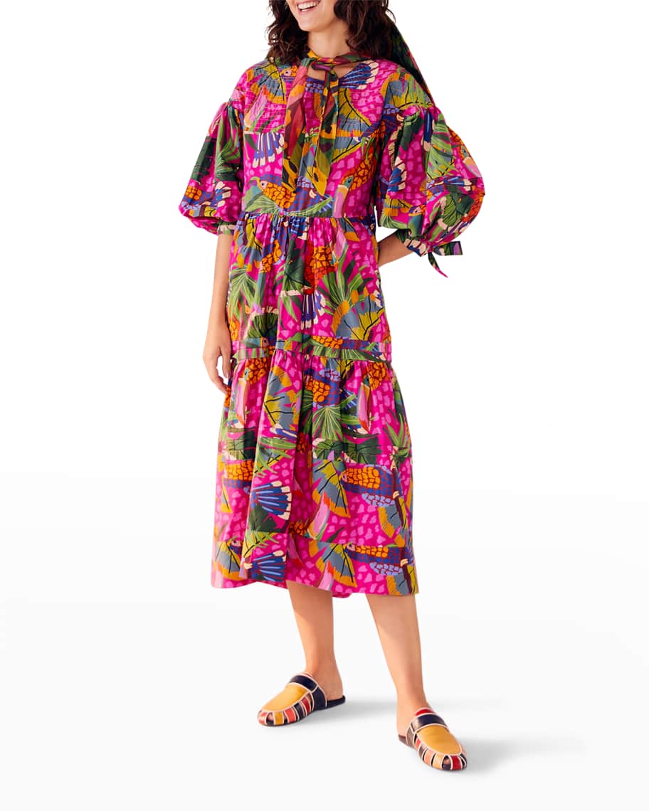 Farm Rio Painted Toucans Tiered Maxi Dress | Neiman Marcus