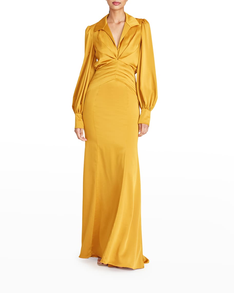 Theia Darlene Long-Sleeve Trumpet Gown | Neiman Marcus