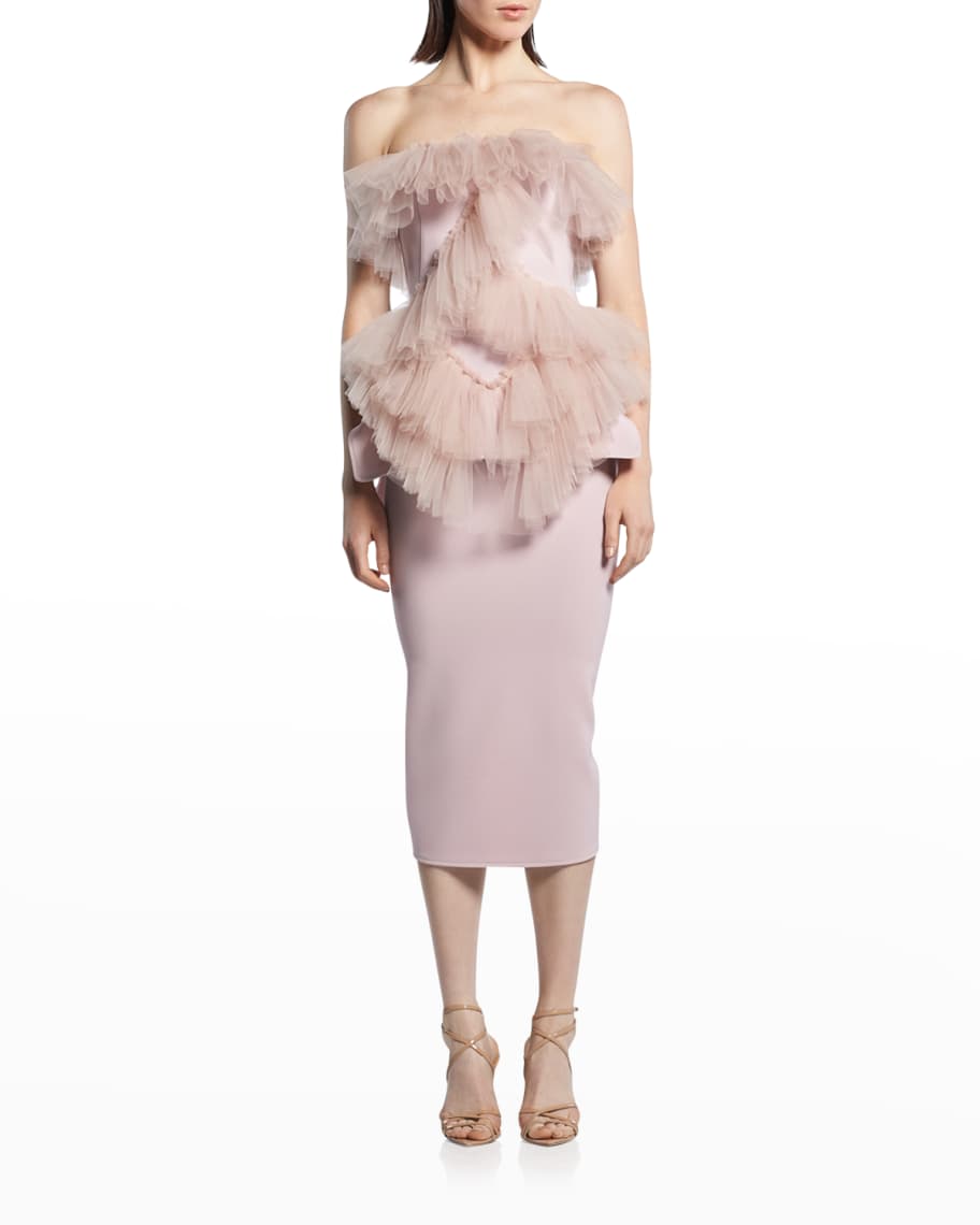 Maticevski Tender Strapless Tulle Ruffle Two-Piece Midi Dress | Neiman ...