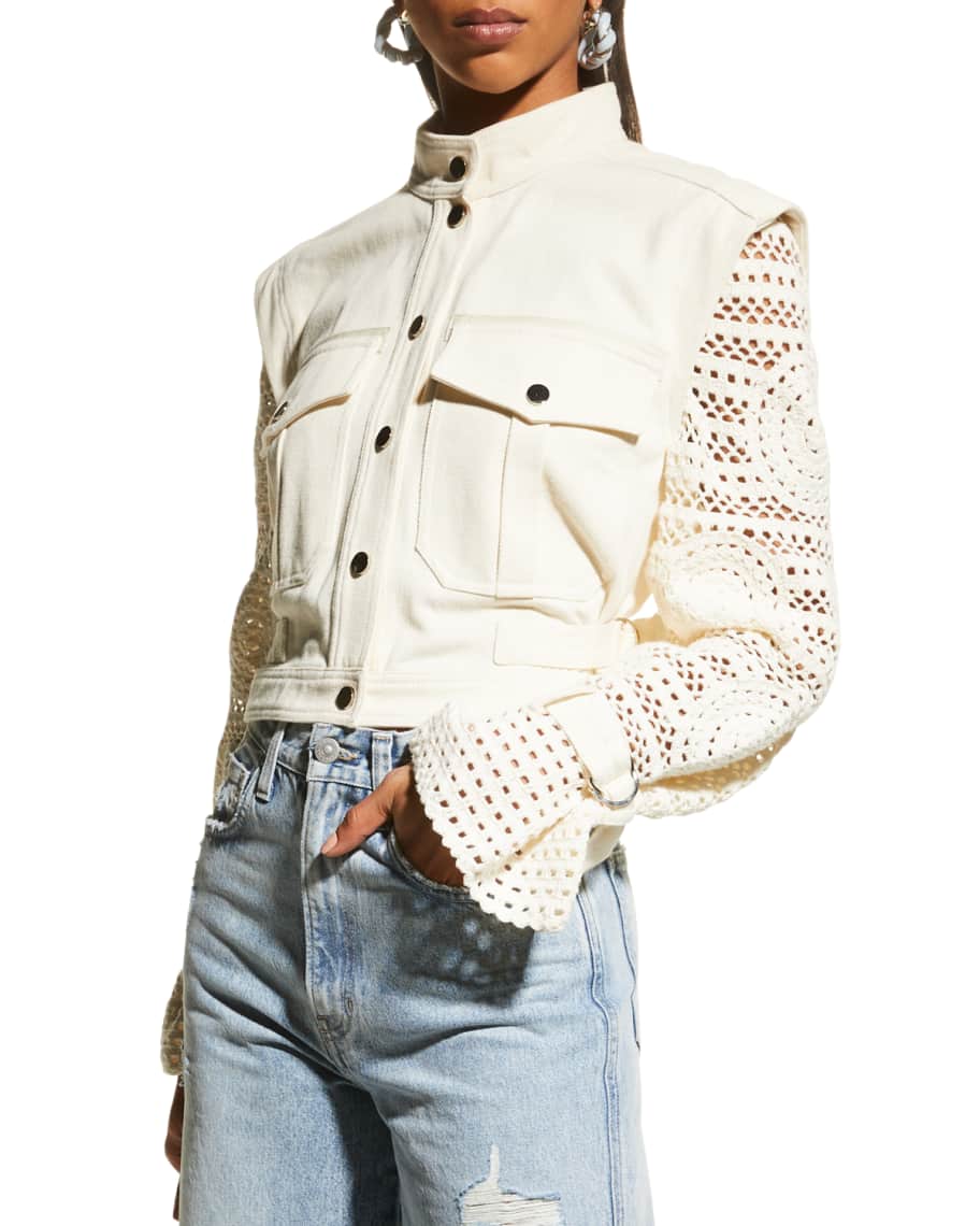 Veronica Beard Aylin Crochet-Sleeve Jacket | Neiman Marcus