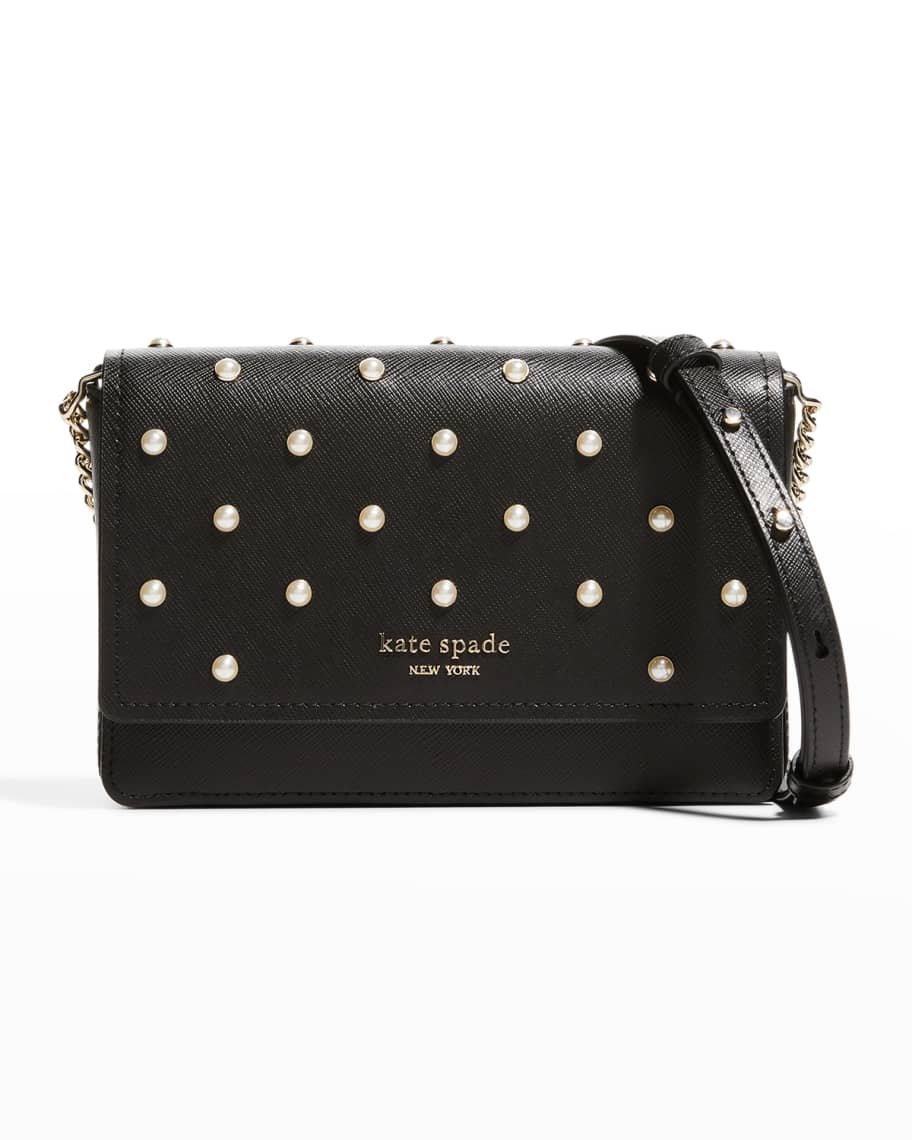 kate spade new york pearl-embellished leather chain wallet | Neiman Marcus