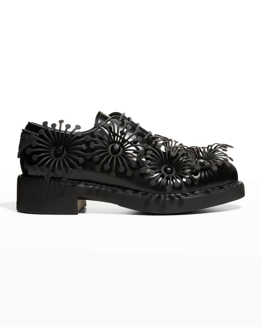 Prada Flower Leather Derby Shoes | Neiman Marcus