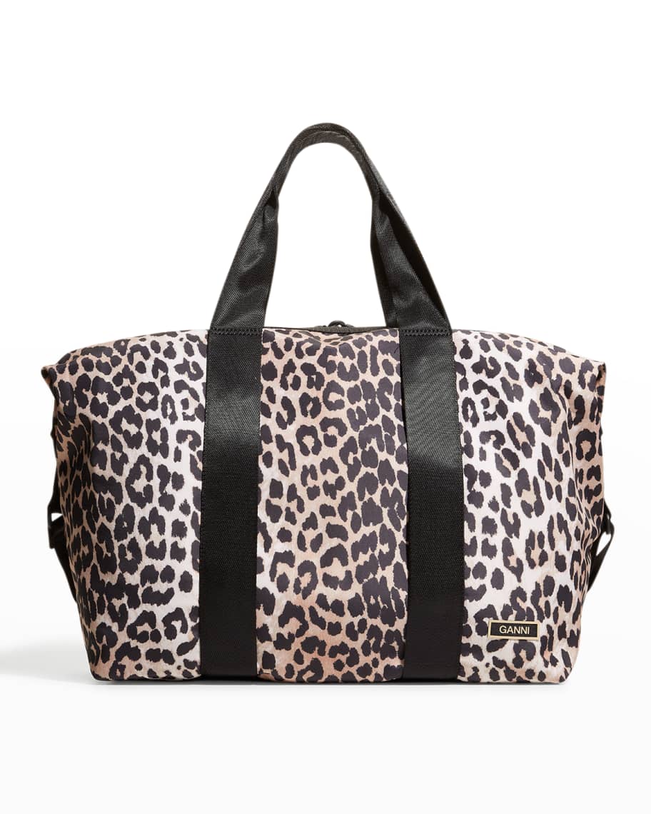 Ganni Leopard Recycled Tech Duffel Bag | Neiman Marcus