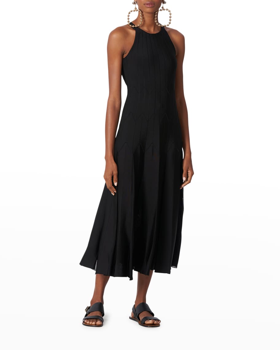Carolina Herrera Sheer Godet-Skirt Midi Dress | Neiman Marcus