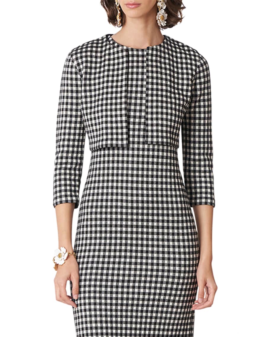 Carolina Herrera Check Jacquard Knit Crop Jacket | Neiman Marcus