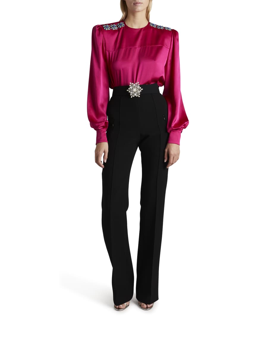 Andrew Gn Belted Pinch-Seam Straight-Leg Pants | Neiman Marcus