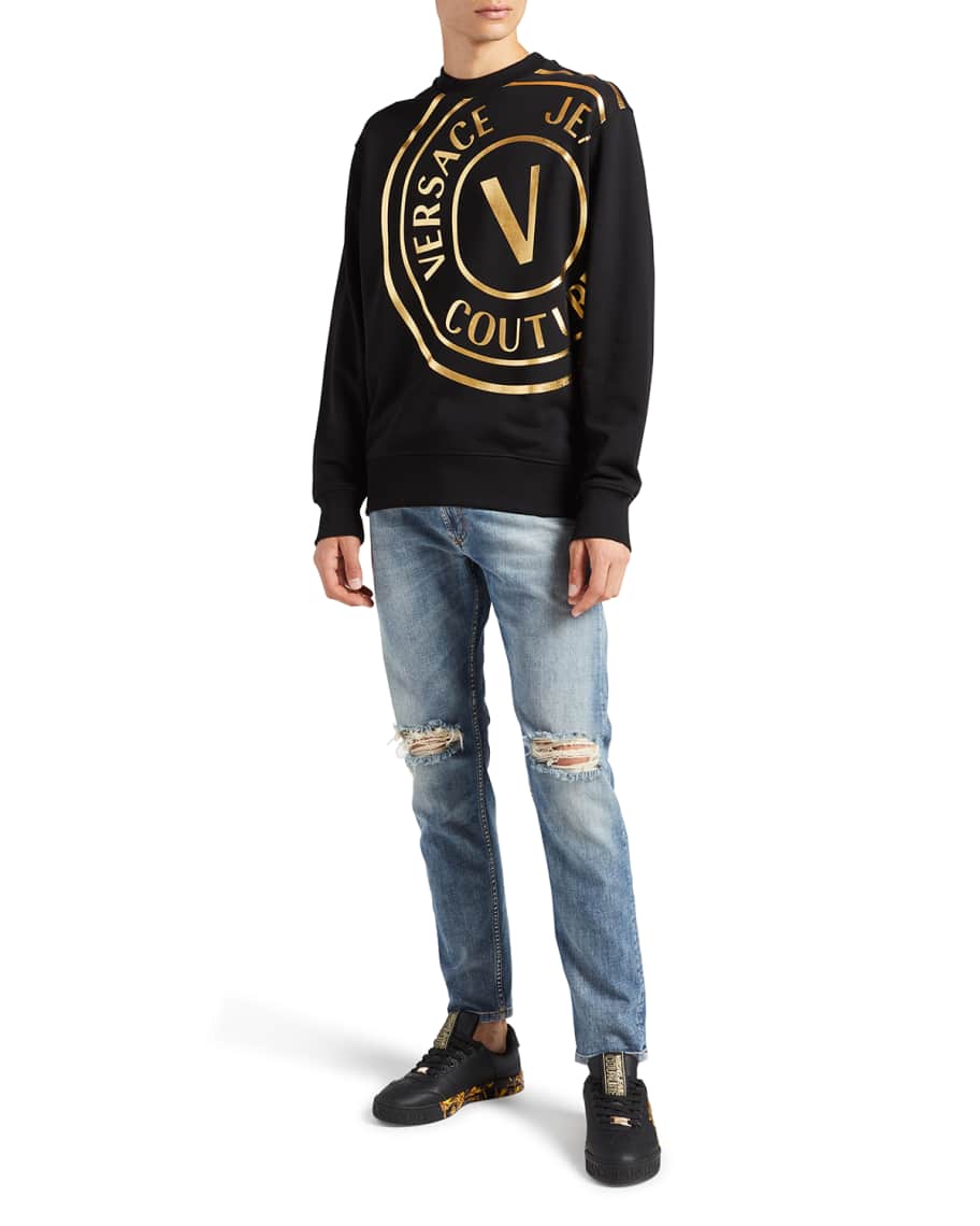 Shop Versace Jeans Couture V Emblem Metallic Logo Mini Dress