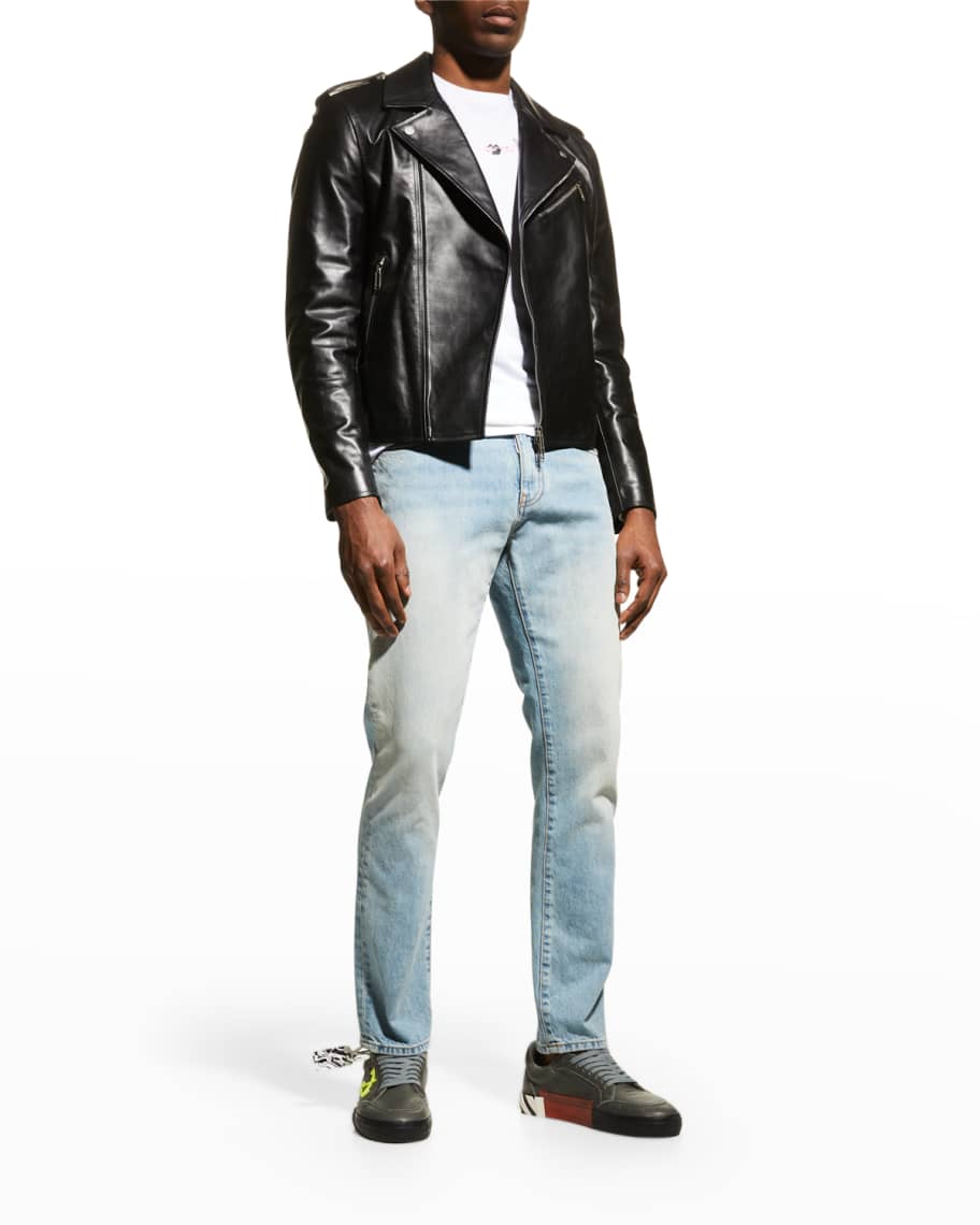 Bliv overrasket Grænseværdi Modsigelse Off-White Men's Diagonal-Logo Leather Biker Jacket | Neiman Marcus