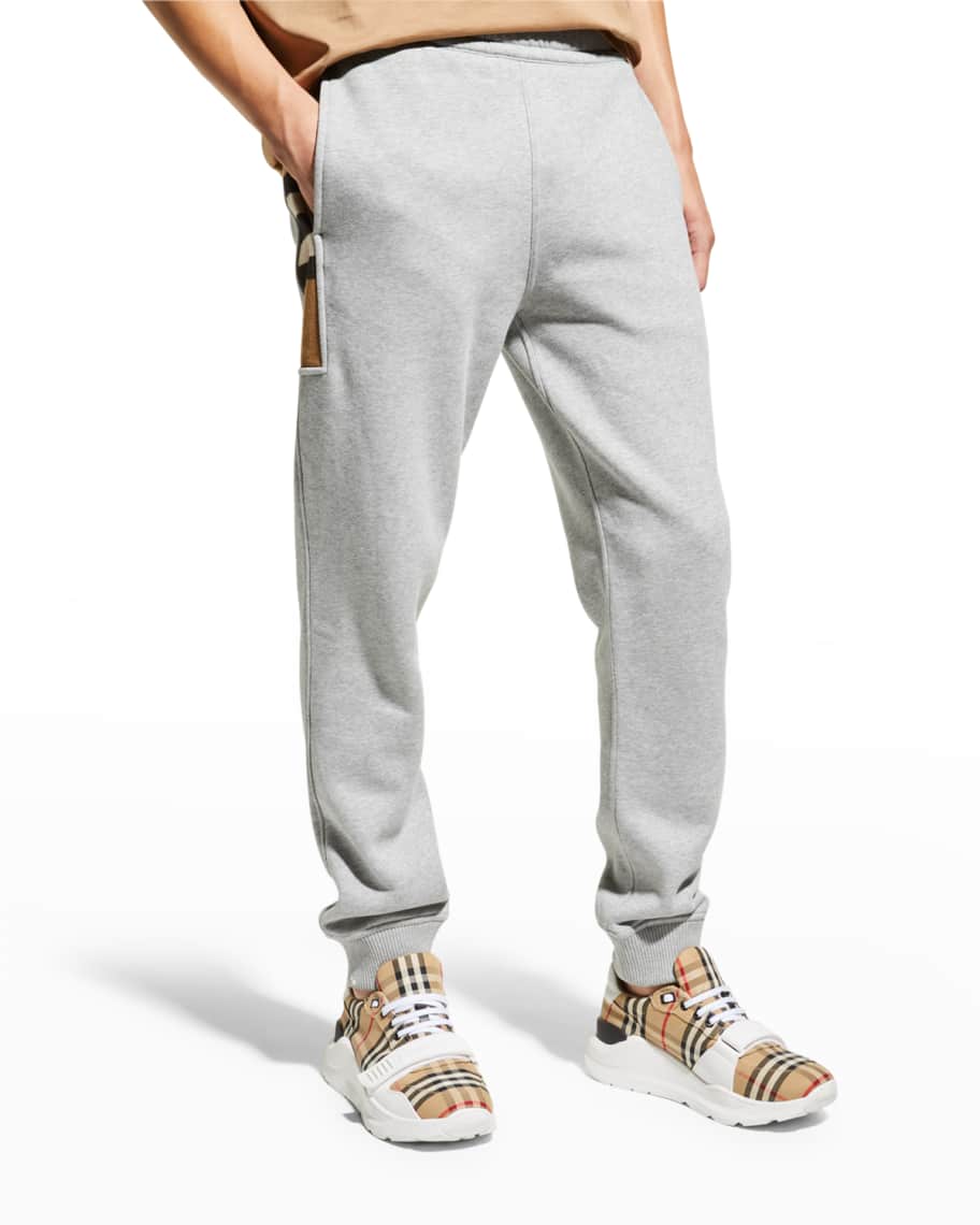Burberry Men's Stephan Jogger Pants w/ Check Taping | Neiman Marcus