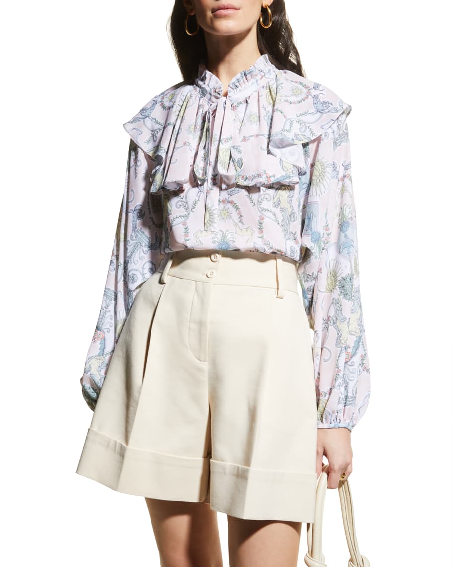 See by Chloe High-Neck Crepe Ruffle Blouse | Neiman Marcus