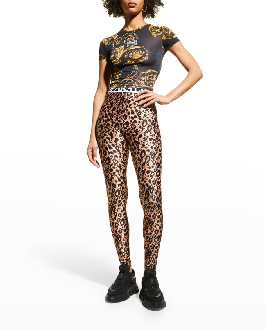 neutrale recept Meestal Versace Jeans Couture Leopard Print Logo Waistband Leggings | Neiman Marcus