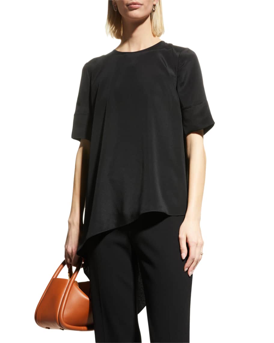 St John Asymmetric Silk Crepe De Chine Top Neiman Marcus