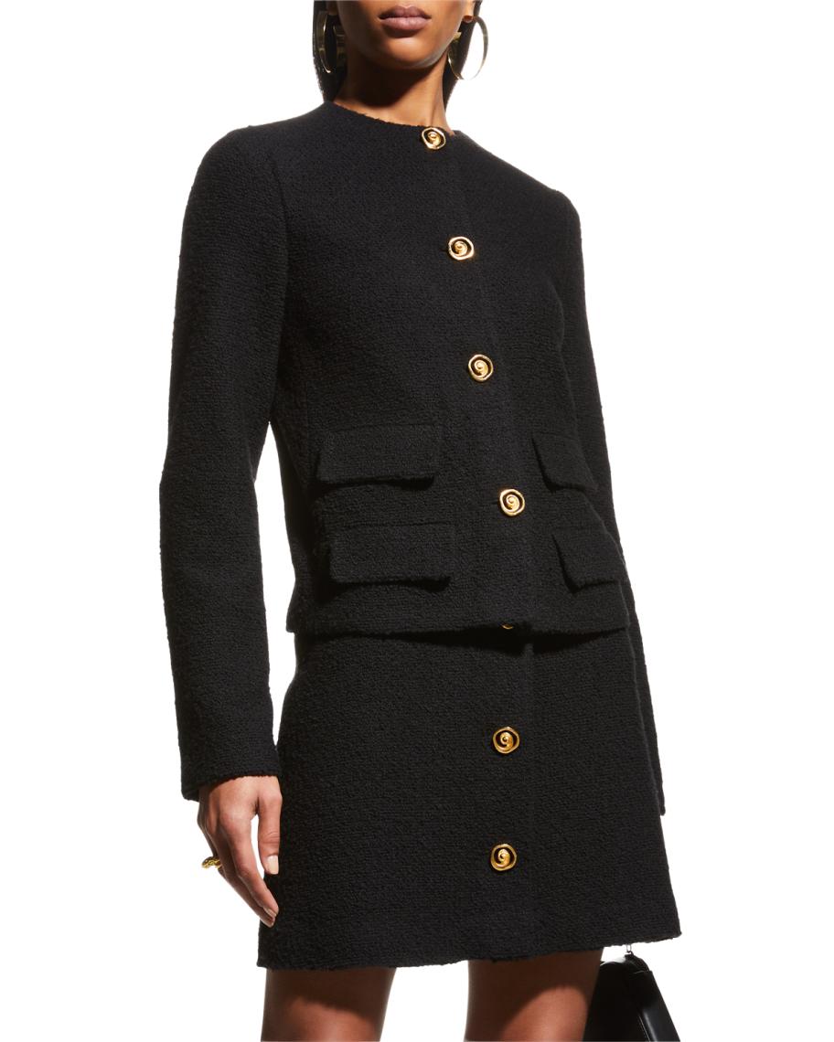 St. John Swirl-Button Micro Tweed Knit Jacket | Neiman Marcus