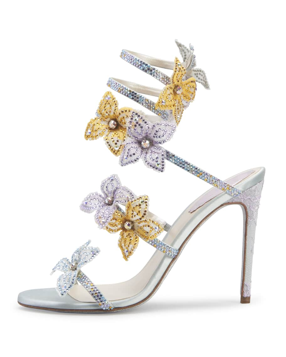 Rene Caovilla 105mm Flower Snake-Wrap Sandals | Neiman Marcus