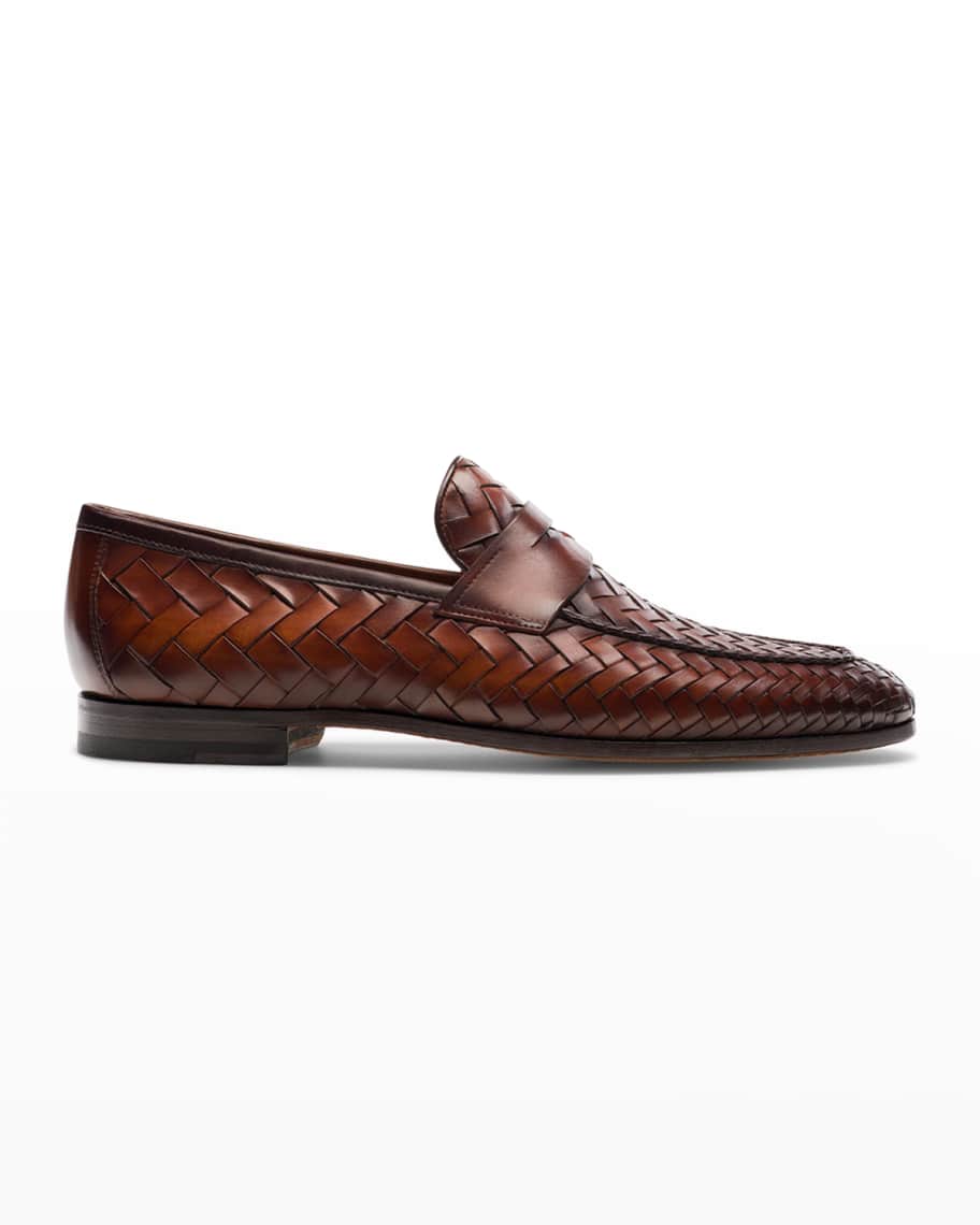 Magnanni Men's Herman Woven Leather Penny Loafers | Neiman Marcus