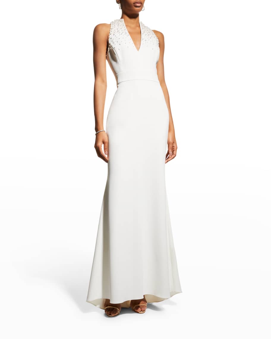 Badgley Mischka Collection Pearl-Embellished Sleeveless Gown | Neiman ...