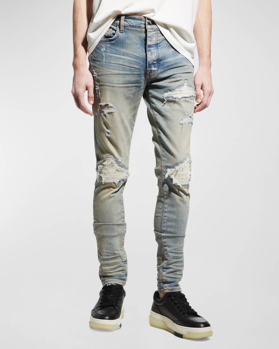 Amiri Men's MX1 Ultra Suede-Patch Skinny Jeans | Neiman Marcus