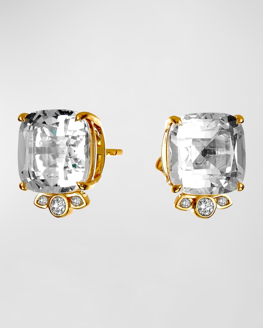 Syna Yellow Gold Mogul Rock Crystal Cushion Earrings with Champagne ...