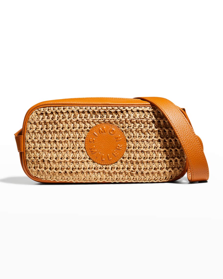 SIMONMILLER Sling Straw & Leather Camera Crossbody Bag | Neiman Marcus
