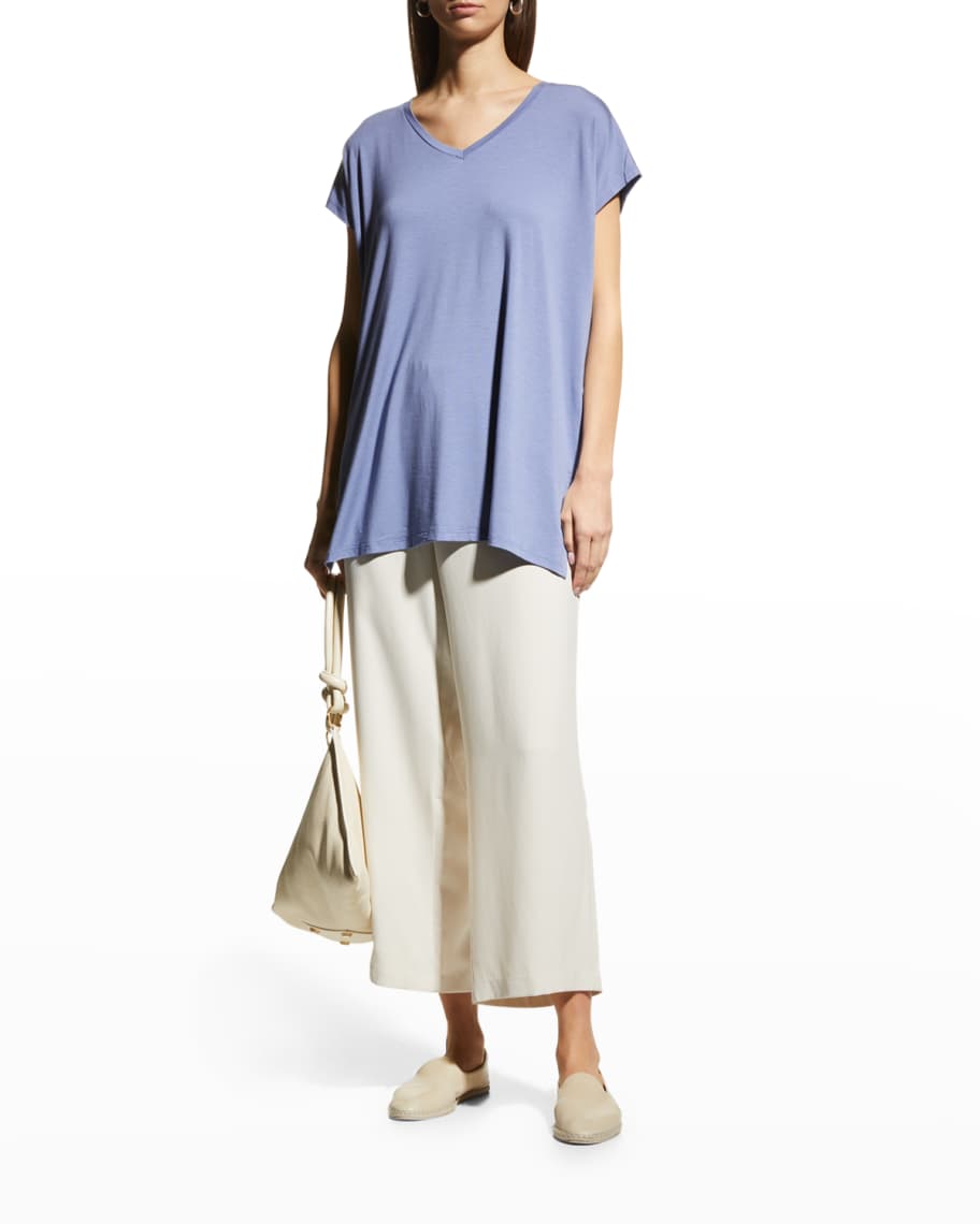 Eileen Fisher V-Neck Stretch Jersey Boxy Top | Neiman Marcus