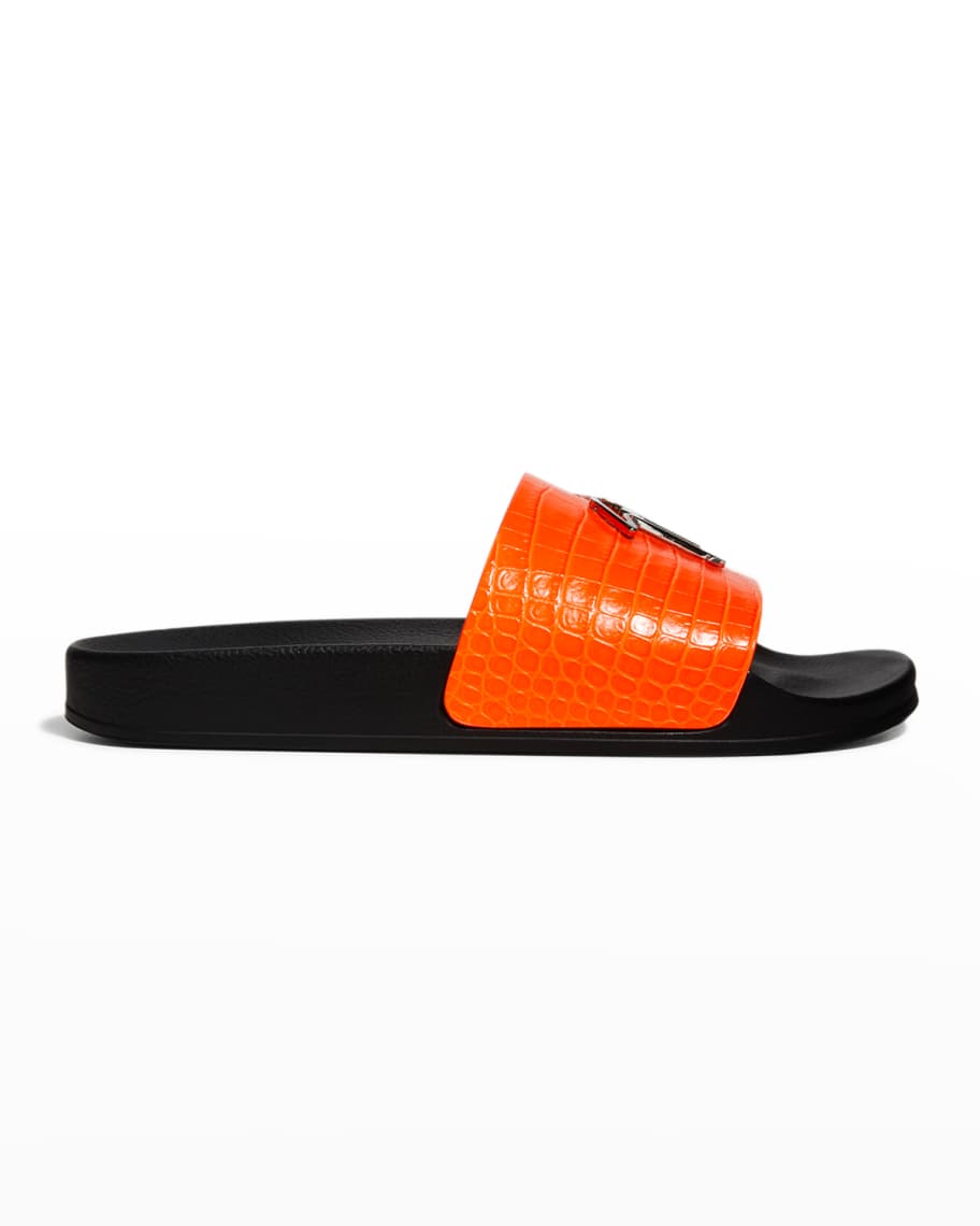 Giuseppe Zanotti Men's Logo Croc-Embossed Pool Slide Sandals | Neiman ...