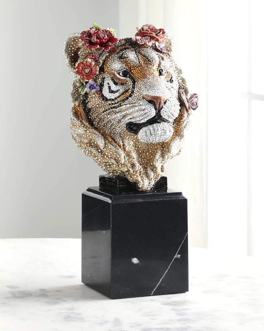 Jay Strongwater Limited Edition Tiger Head Object with Flowers &  Butterflies - 19