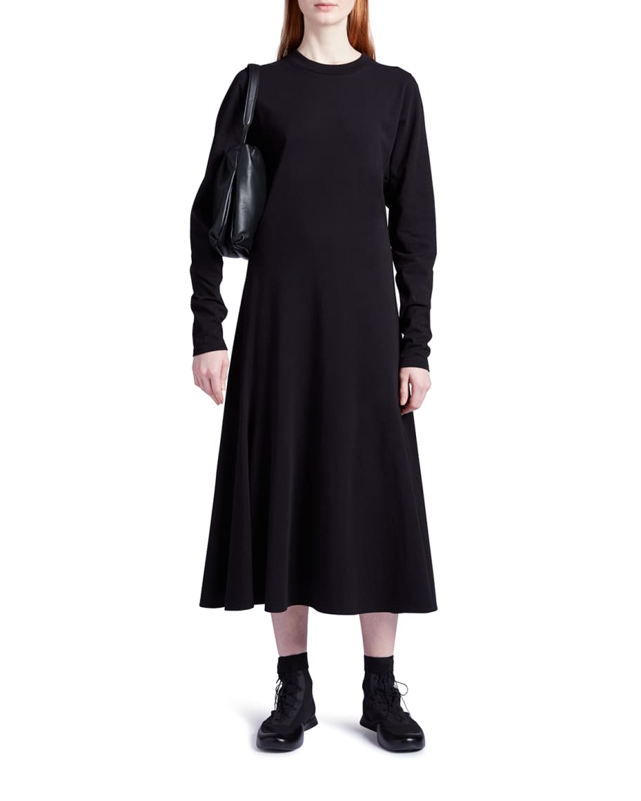 THE ROW Gentwood Long-Sleeve Cotton Midi Dress | Neiman Marcus