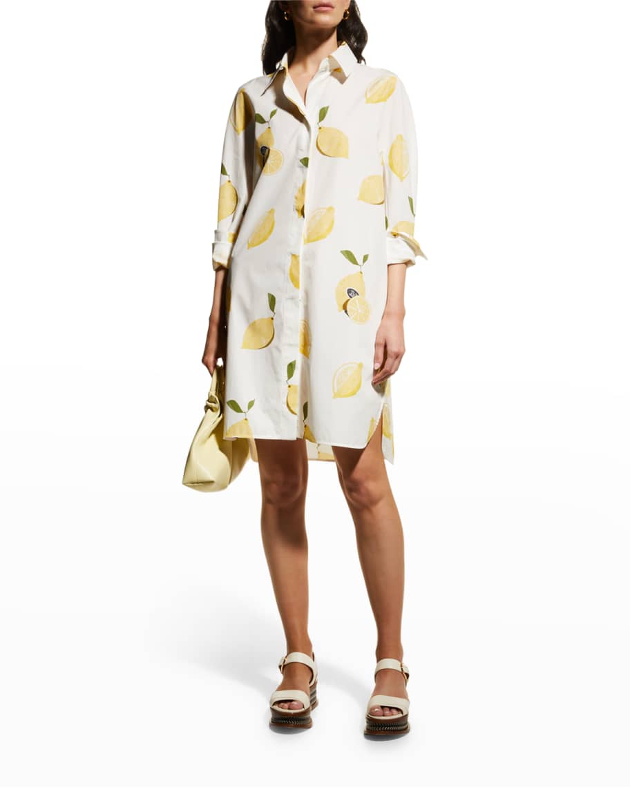 Max Mara Osella Monogram Lemon-Print Shirtdress | Neiman Marcus