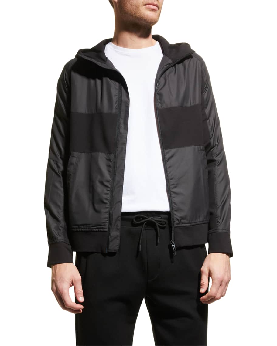 Emporio Armani Men's Mixed Media Hooded Zip Jacket | Neiman Marcus