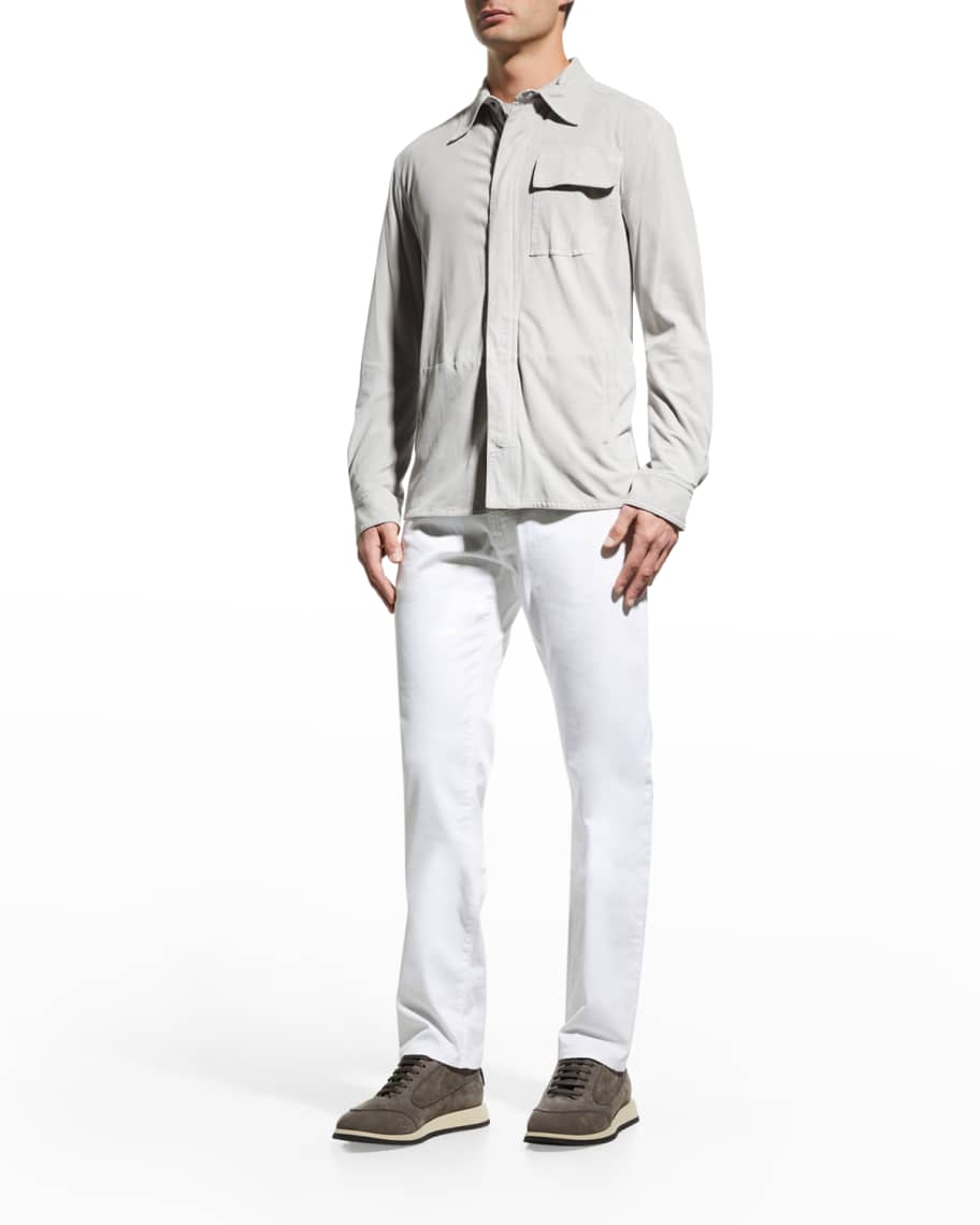 Giorgio Armani Men's Tonal Suede-Leather Shirt Jacket | Neiman Marcus