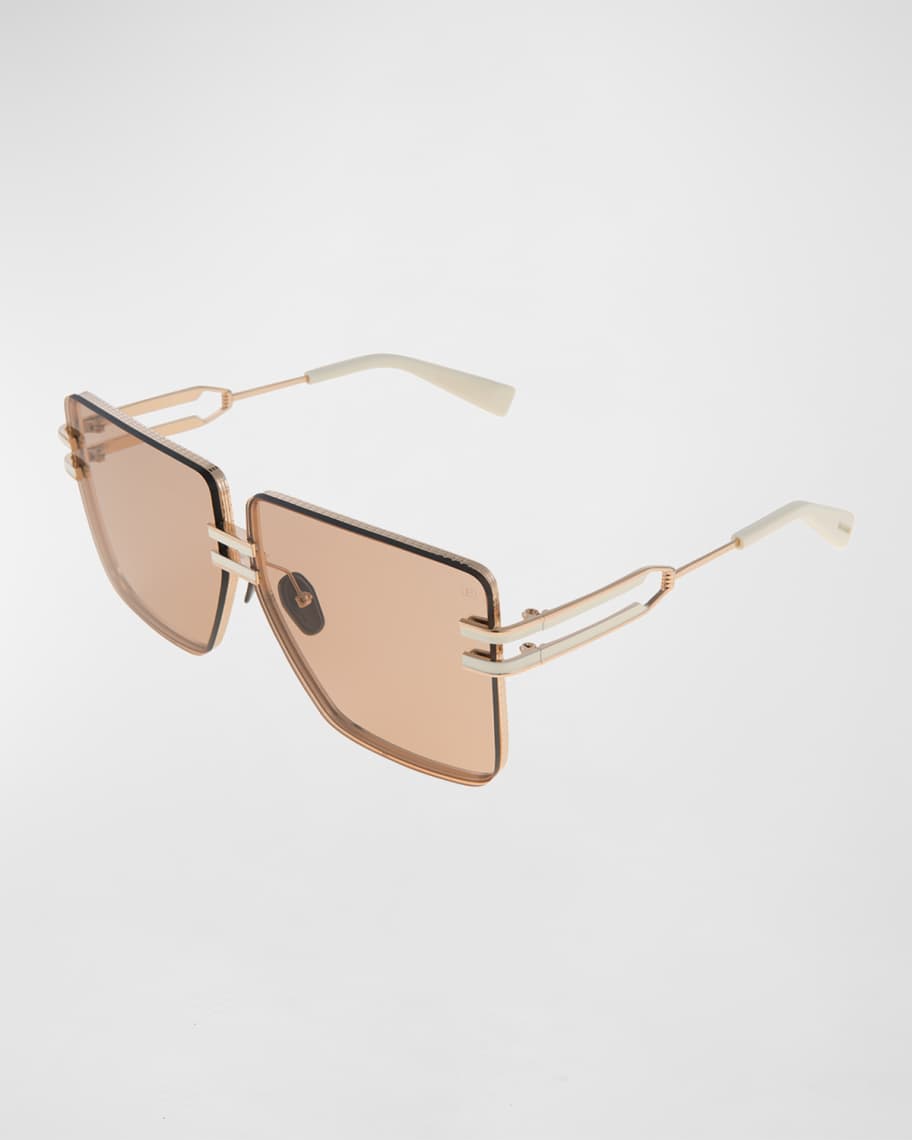 Balmain Imperial Acetate & Titanium Rectangle Sunglasses, Amb-Gld, Women's, Sunglasses Square Sunglasses