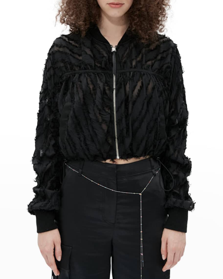 Andersson Bell Adia See-Through Fringe Cropped Bomber Jacket | Neiman ...