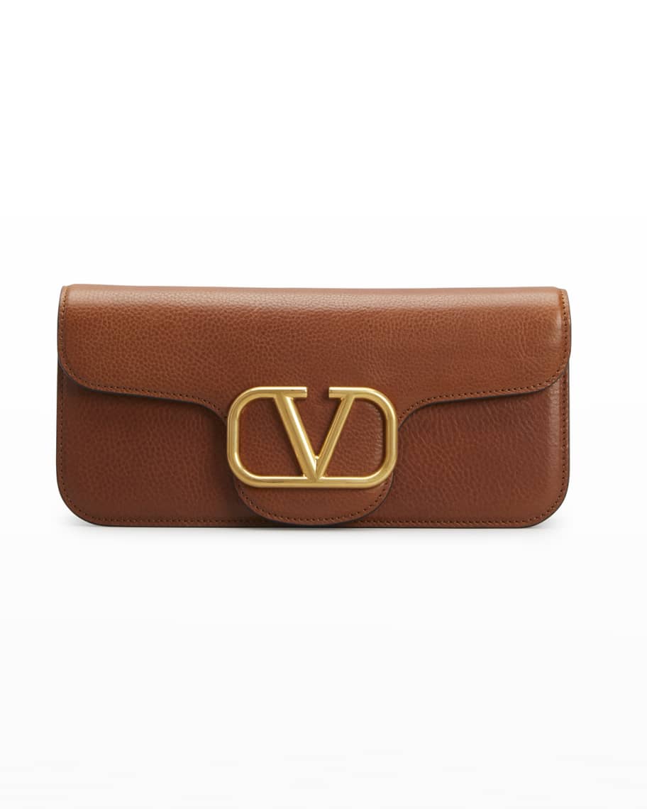 Valentino Burgundy Leather Supervee VLogo Clutch Valentino