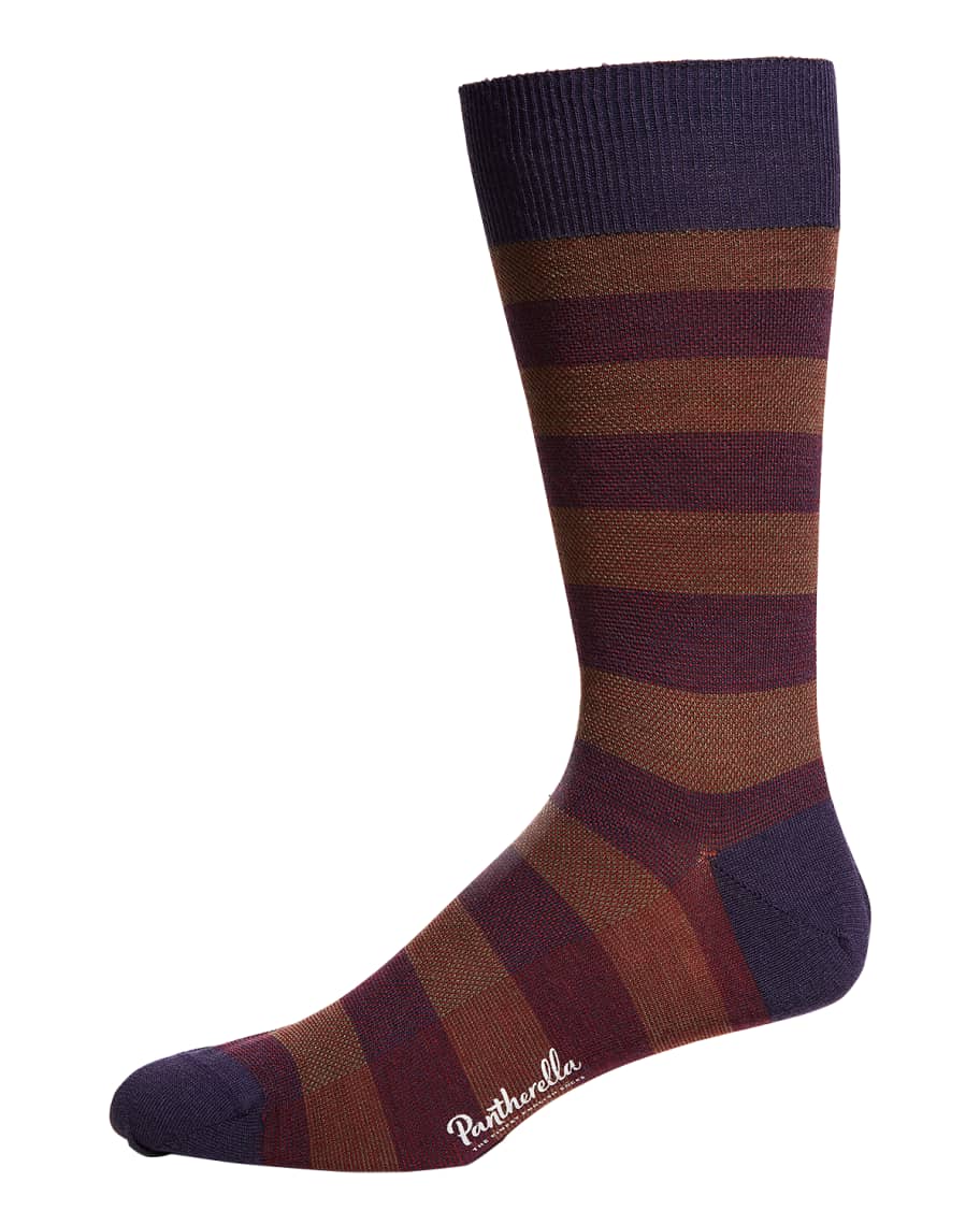 Pantherella Men's WoolNylon Birdseye Stripe Crew Socks Neiman Marcus