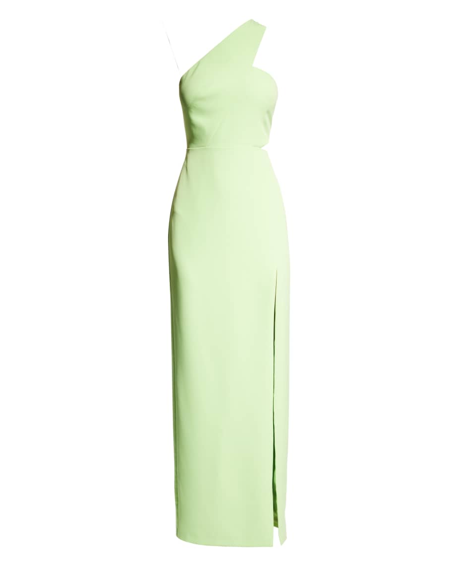 Aidan by Aidan Mattox One-Shoulder Long Crepe Slit Dress | Neiman Marcus