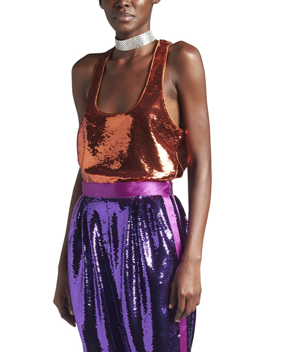 TOM FORD Liquid Sequin Side-Slits Tank Top | Neiman Marcus