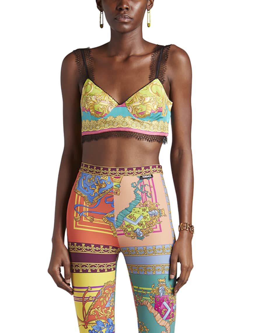 ブラジャー VERSACE VERSACE ALLOVER JACQUARD CANVAS BRALETTE TOP Versace Allover leather-trimmed bustier in beige - Versace