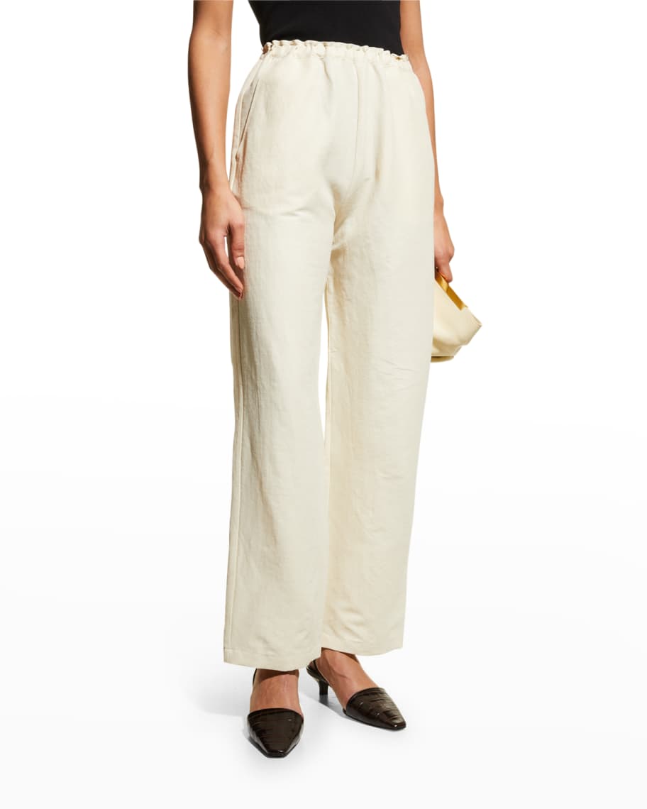 Toteme High-Rise Wide-Leg Stretch Linen Slacks | Neiman Marcus