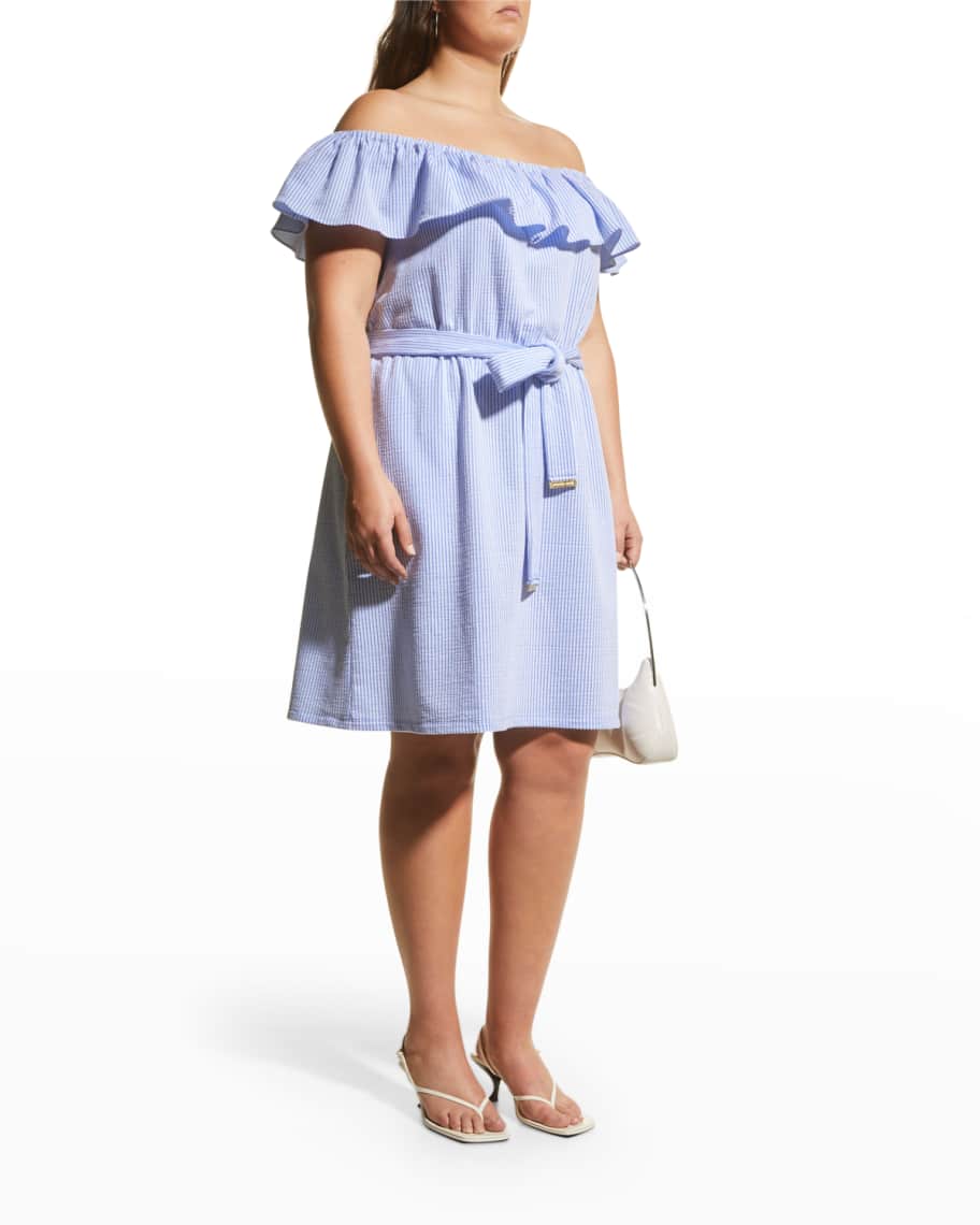at tiltrække dominere bomuld MICHAEL Michael Kors Plus Size Ruffle-Neck Seersucker Dress with Pockets |  Neiman Marcus