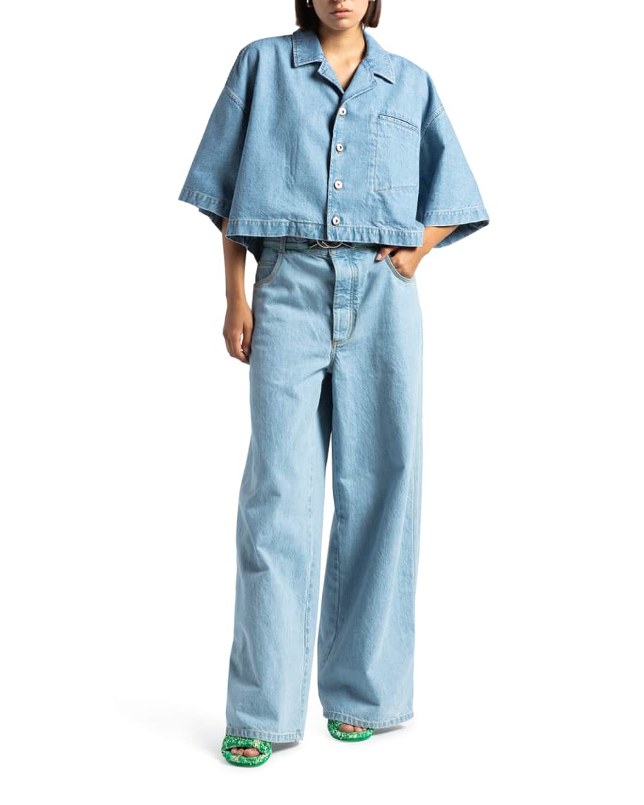 Bottega Veneta Oversized Crop Denim Shirt | Neiman Marcus